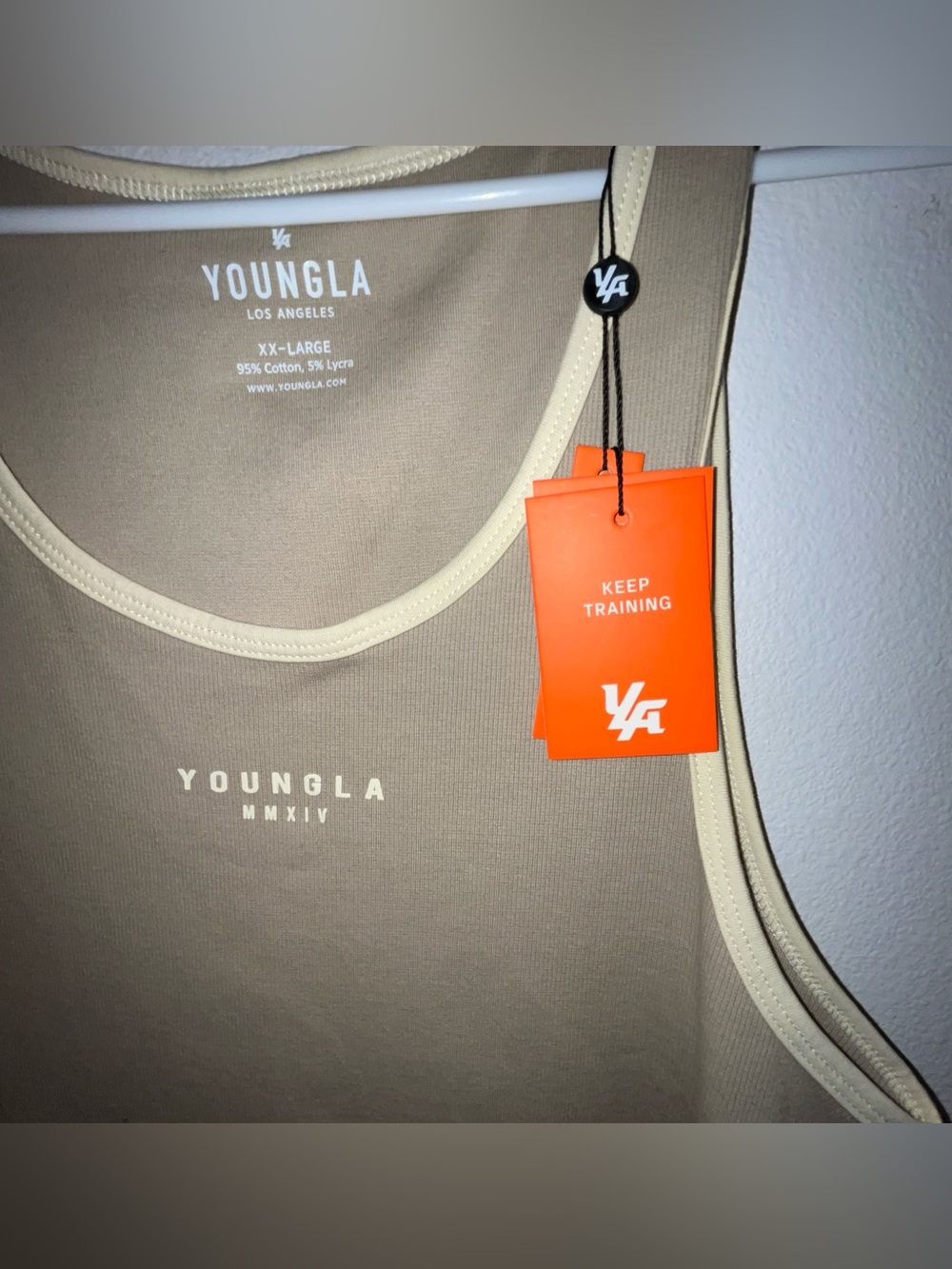 BNWT YoungLA raw hem Tank Top with Cream Trim gym wear street wear XXL